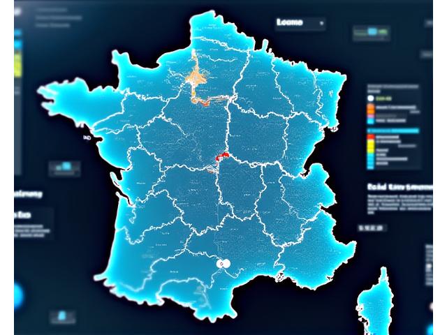 Carte géographique numérique avec des points de données lumineux représentant la santé des populations